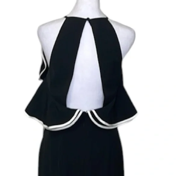 Vince Camuto sleeveless open back crepe drama ruffle black gown size 14 - Picture 4 of 10